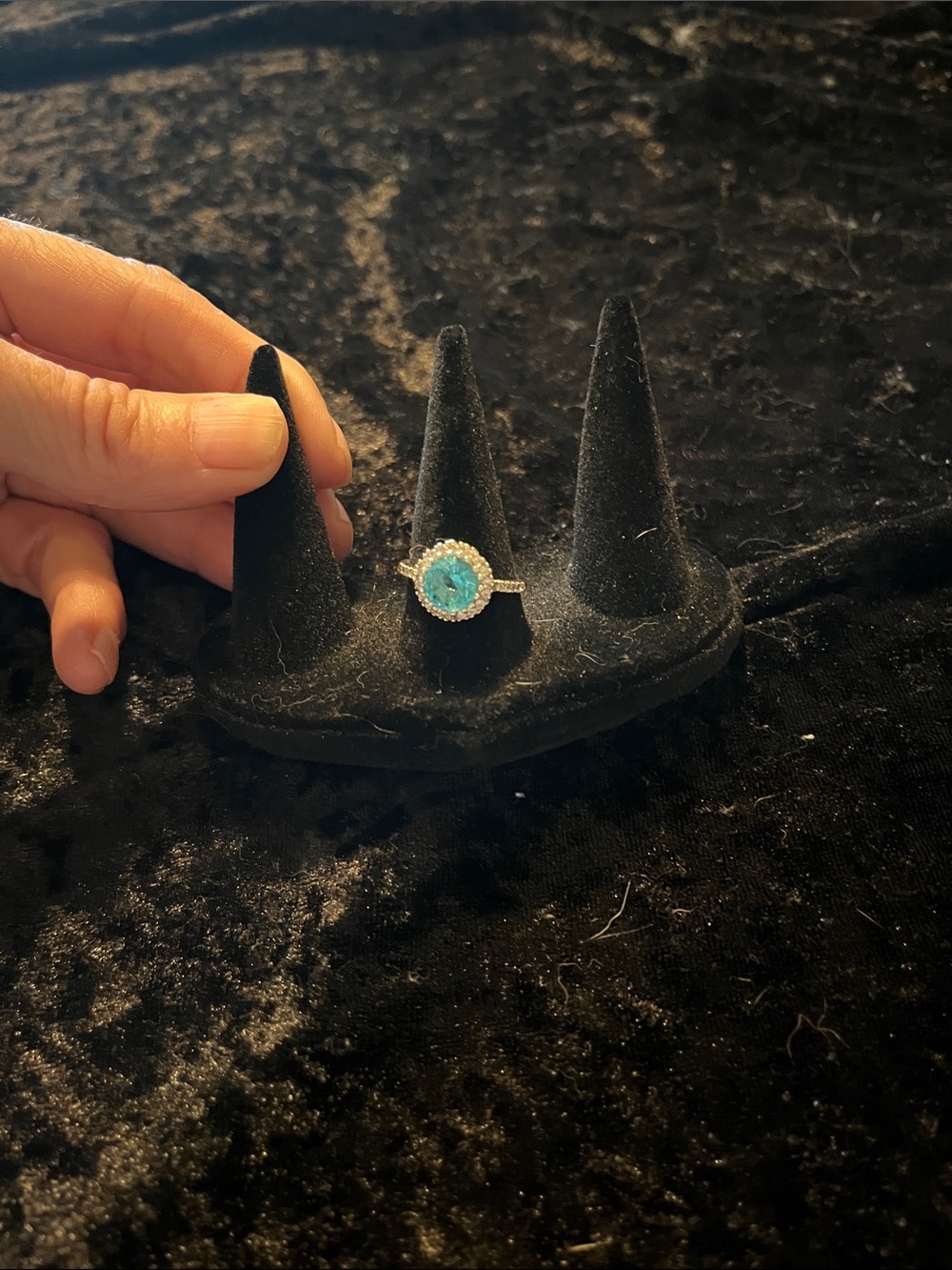 Turquoise Halo Silver Ring with Pavé Band